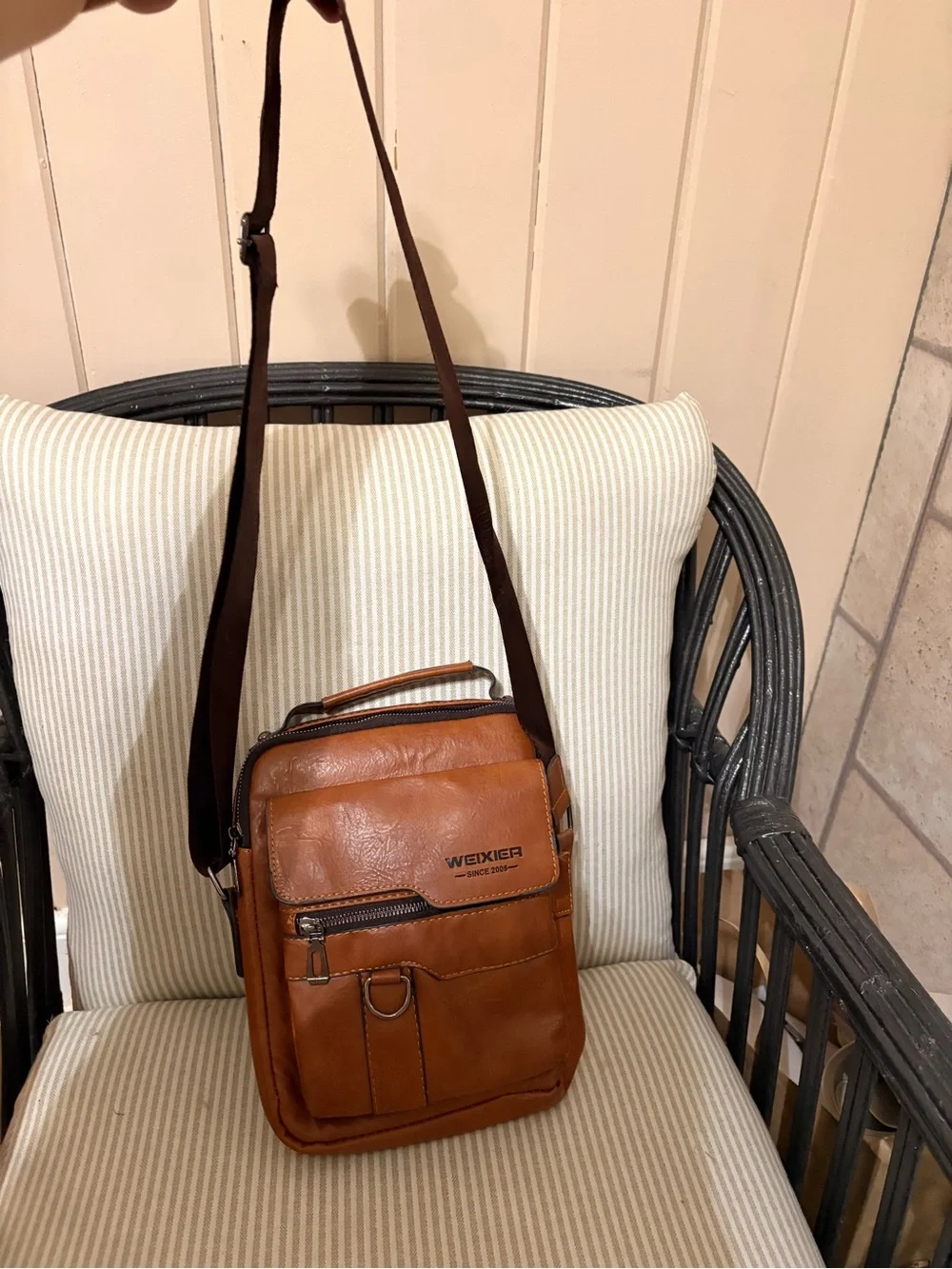 Weixier Brown Leather Messenger Crossbody for Men